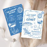 Last Toast On The Coast Beach Blue Bachelorette Invitation<br><div class="desc">Last Toast On The Coast BeaBlue Bachelorette party Invitation</div>
