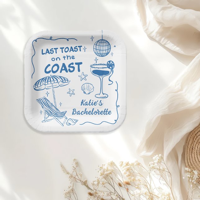 Last Toast on the Coast Beach Blue Bachelorette Paper Plate (Creator Uploaded)