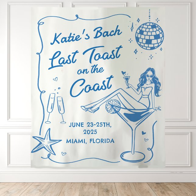 Last Toast On the Coast Beach Blue Bachelorette Tapestry (Creator Uploaded)