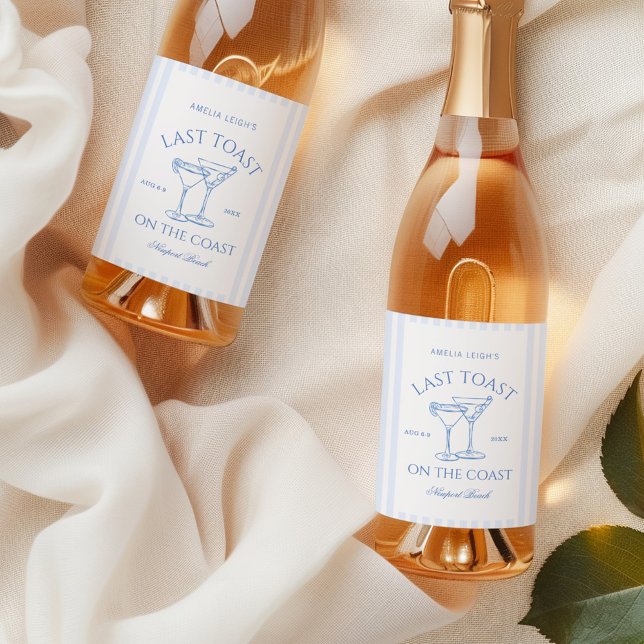 Last Toast on the Coast Beach Blue Bachelorette Wine Label (Creator Uploaded)