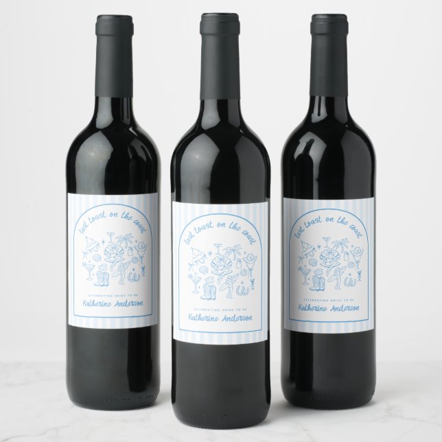 Last Toast on the Coast Beach Blue Bachelorette  Wine Label (Bottles)