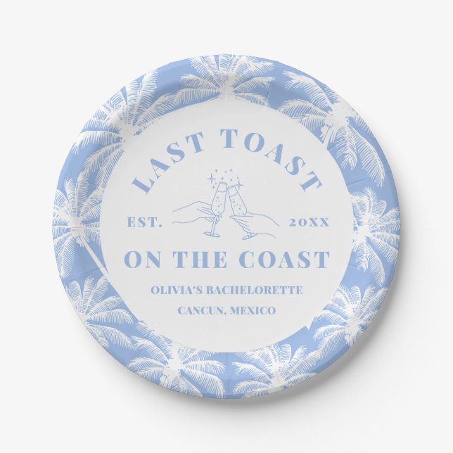 Last Toast On The Coast Beach Coastal Bachelorette Paper Plate (Front)