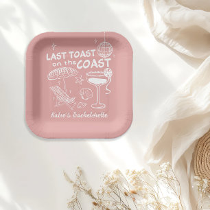 Last Toast on the Coast Beach Pink Bachelorette Paper Plate