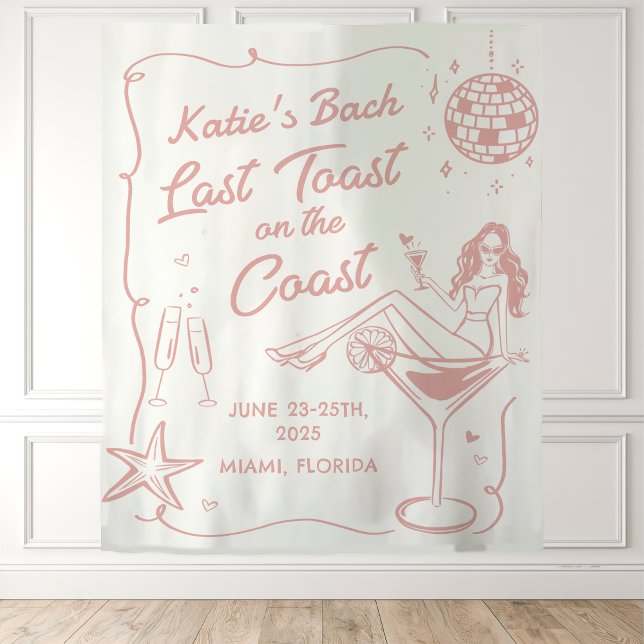 Last Toast On the Coast Beach Pink Bachelorette Tapestry (Creator Uploaded)