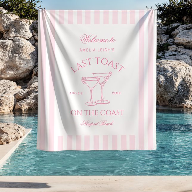 Last Toast on the Coast Beach Pink Bachelorette Tapestry (Creator Uploaded)