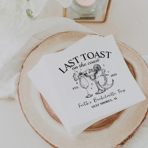 Last Toast On The Coast Black Bachelorette Party Napkin