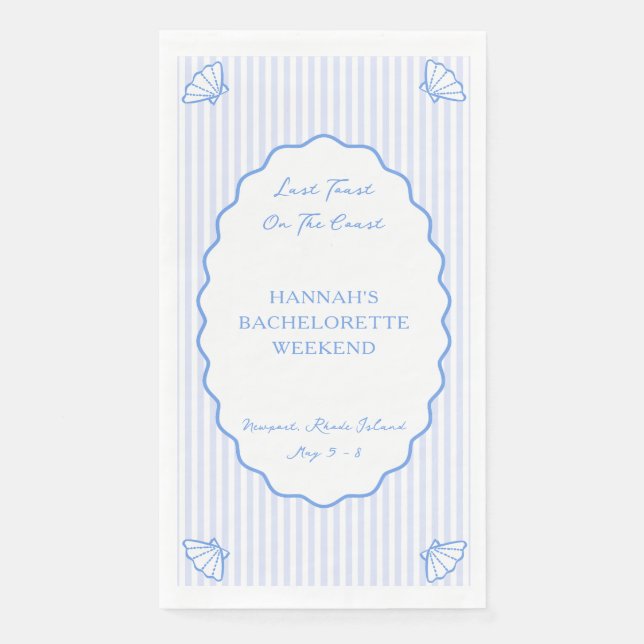 Last Toast on the Coast Blue Bachelorette Party Napkin (Front)