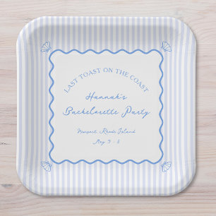 Last Toast on the Coast Blue Bachelorette Party Paper Plate