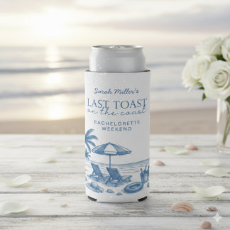 Last Toast on the Coast Blue Bachelorette Party Seltzer Can Cooler