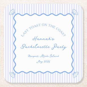Last Toast on the Coast Blue Bachelorette Party Square Paper Coaster