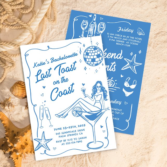 Last Toast On The Coast Blue Bachelorette Weekend Invitation (Creator Uploaded)