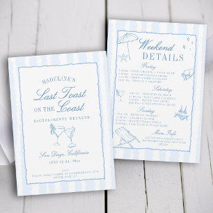 Last Toast on the Coast Blue Stripes Bachelorette Invitation