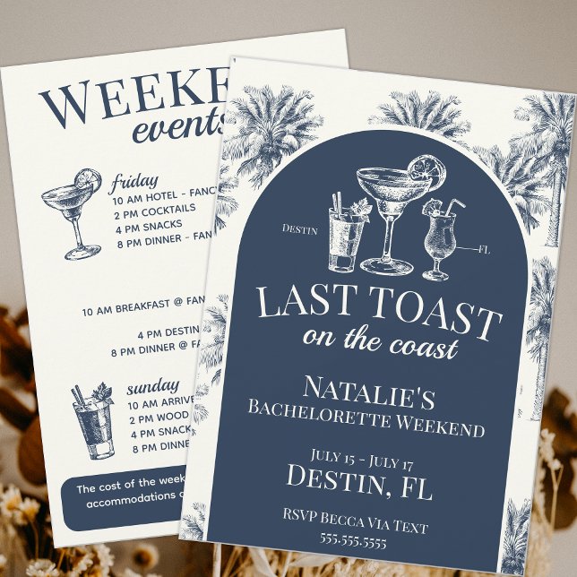 Last Toast On The Coast Coastal Bachelorette Blue Invitation (Creator Uploaded)