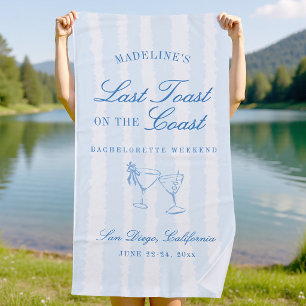 Last Toast on the Coast Drawn Stripes Bachelorette Beach Towel