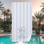 Last Toast On The Coast Dusty Blue Striped Beach Towel<br><div class="desc">Get ready to celebrate the bride-to-be with an unforgettable weekend by the sea! Introducing our "Last Toast On The Coast" bachelorette weekend design, created to make every moment of your celebration as special as the bride herself. This elegant collection features a vintage inspired navy blue hand drawn illustration of three...</div>