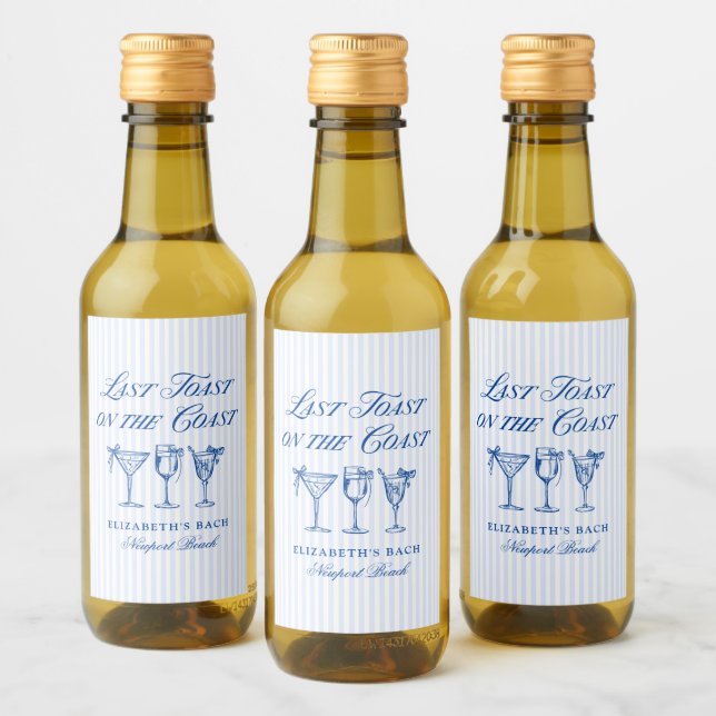 Last Toast on The Coast Elegant Hand Drawn Bows Wine Label (Bottles)