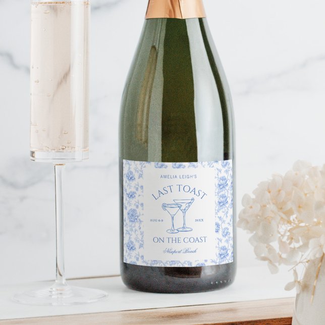 Last Toast on The Coast Floral Bachelorette Sparkling Wine Label (Creator Uploaded)