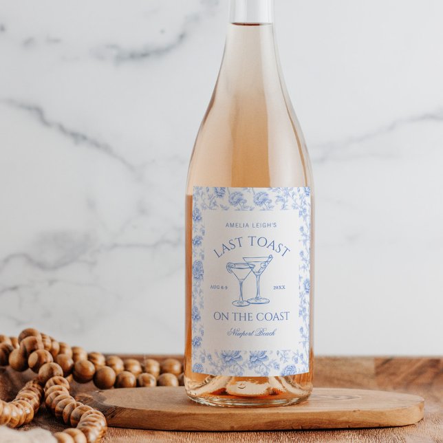 Last Toast on The Coast Floral Bachelorette Wine Label (Creator Uploaded)