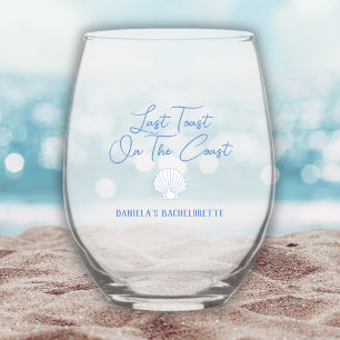 Last Toast On The Coast Personalised Bachelorette Stemless Wine Glass