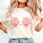 Last toast On The Coast Seashell Bra Bachelorette T-Shirt<br><div class="desc">Red Last toast On The Coast Bachelorette
Last toast On The Coast Seashell Bra Bachelorette
Mermaid Seashell Top
Custom Bachelorette party Tshirt
Personalised Bachelorette party Tshirt</div>