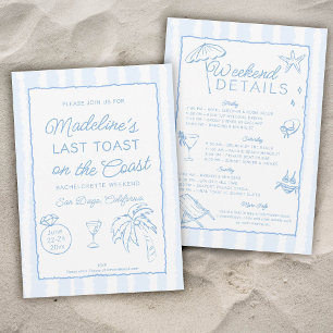 Last Toast on the Coast Stripes Bachelorette Party Invitation