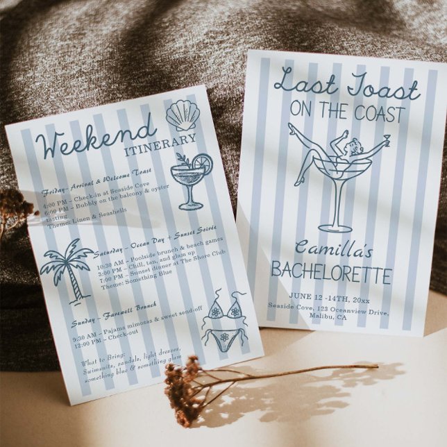 Last Toast On The Coast Whimsical Bachelorette Invitation (Creator Uploaded)