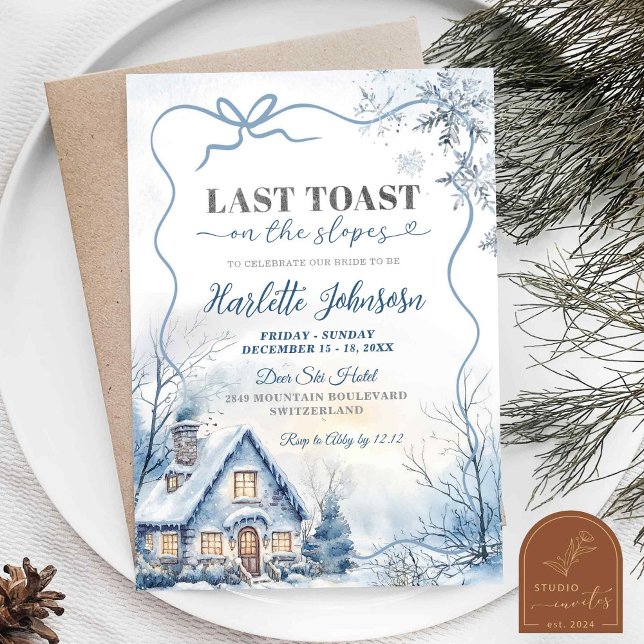 Last Toast On The Slopes Cabin Bachelorette Party Invitation (Creator Uploaded)