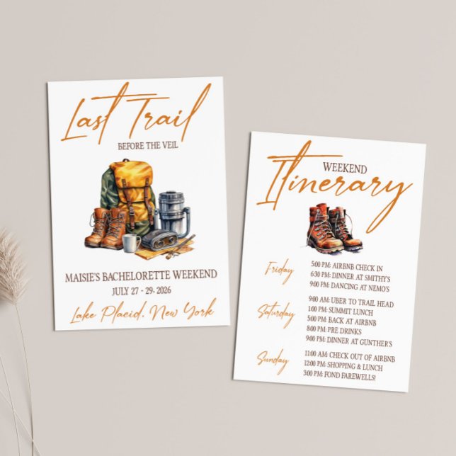 Last Trail, Hiking Bachelorette Weekend Party Invitation (Creator Uploaded)