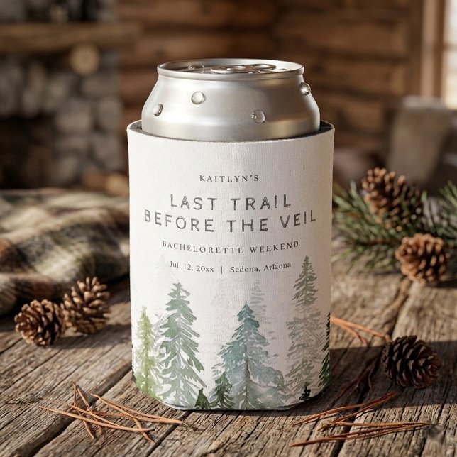 Last Trail Pine Forest Camping Bachelorette Party Can Cooler (Creator Uploaded)