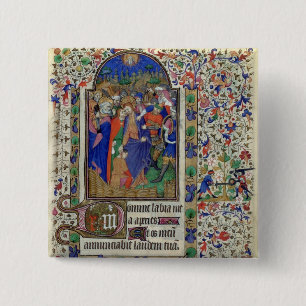 Lat 1156 f.133 The Kiss of Judas, from the Hours o 15 Cm Square Badge