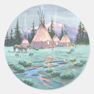 LATE AFTERNOON TIPI CAMP by SHARON SHARPE Classic Round Sticker