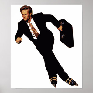 Late For Business Rollerblade Skater Meme Poster