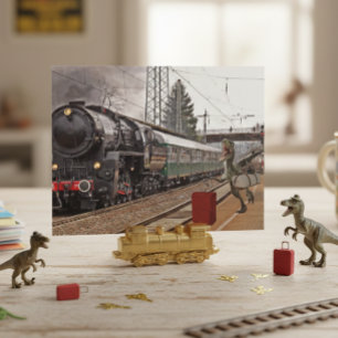 Late for Train Dinosaur Raptor Funny Postcard
