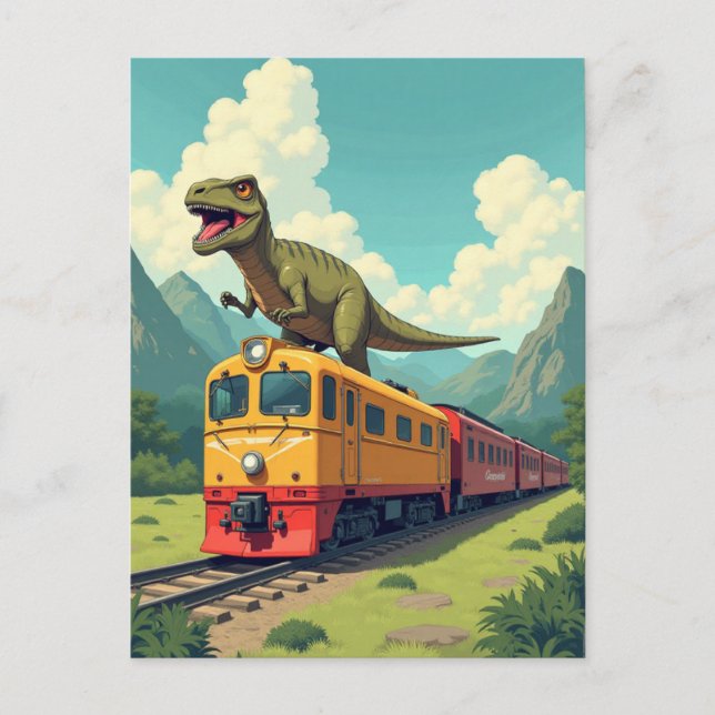 Late for Train Dinosaur Raptor Funny Postcard (Front)