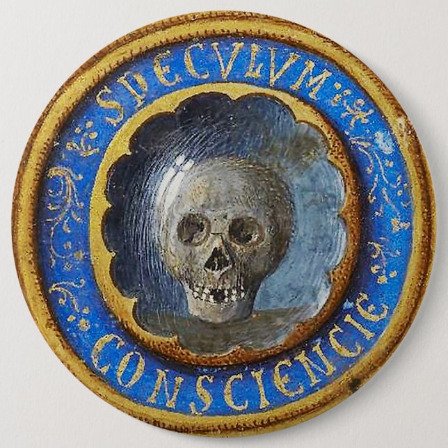 Late Mediaeval Manuscript Skull  6 Cm Round Badge (Front)