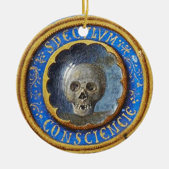 Late Mediaeval Manuscript Skull  Ceramic Ornament (Front)
