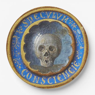 Late Medieval Manuscript Skull  Paper Plate