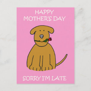Late Mother's Day Cartoon Puppy Postcard