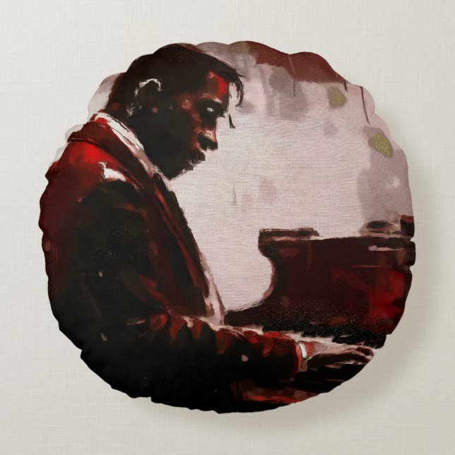 Late night bar pianist round cushion (Front)