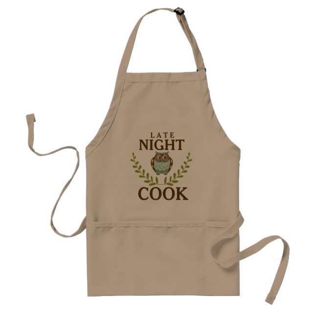Late Night Cook Cute Brown & Blue Owl Standard Apron (Front)