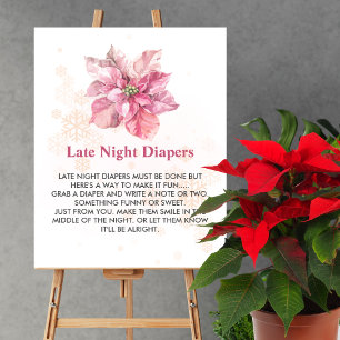 Late Night Diaper Game Pink snowflake poinsettia Poster