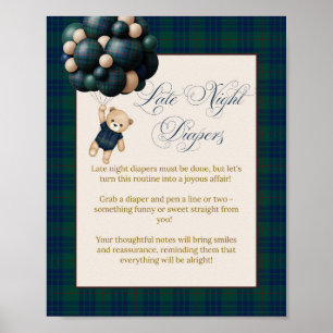 Late night diaper Preppy Teddy Balloon Baby Shower Poster