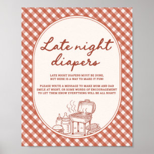 Late Night Diapers Baby Q BBQ Couples Baby Shower Poster