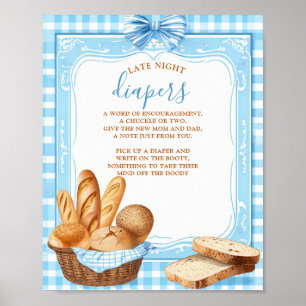 Late Night Diapers Baby Shower Game Bakery Blue Poster