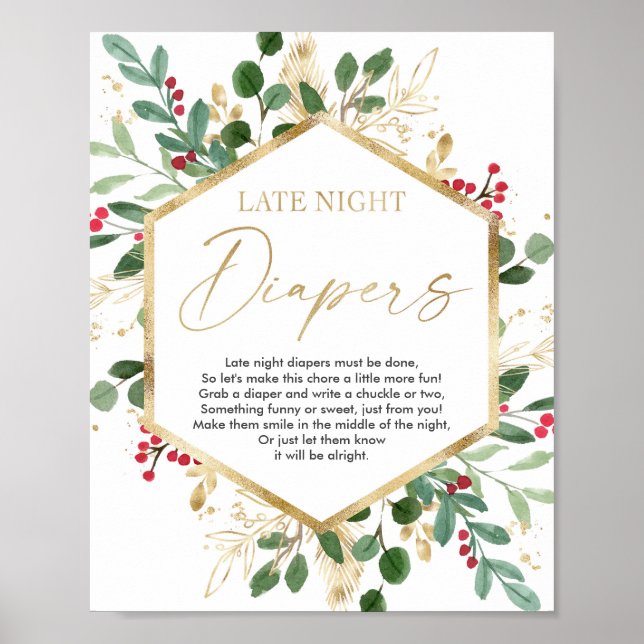 Late night diapers baby shower game Christmas Poster (Front)