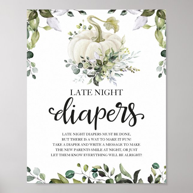 Late Night Diapers Baby Shower Game Sign (Front)