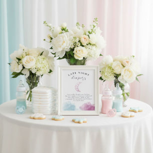 Late Night Diapers Baby Shower Pink Moon Sign