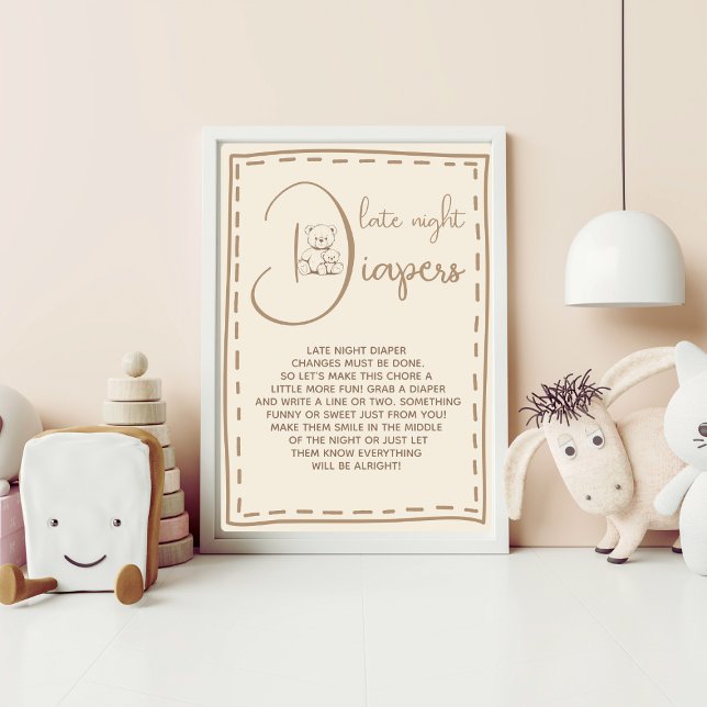 Late Night Diapers Bear Baby Shower sign (Creator Uploaded)