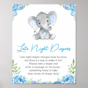 Late Night Diapers Boy Elephant Baby Shower Peanut Poster