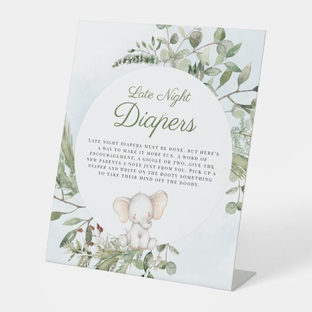Late Night Diapers Boy Elephant Baby Shower Sign (Front)